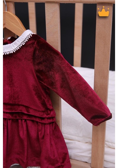 Babyhola Kız Bebek Çocuk Kadife Elbise Şık Bayramlık Nostaljik Retro Koleksiyon 13542 Bordo
