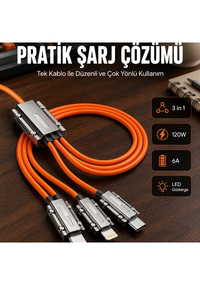 Yüksek Güç Aktarımı Sunan 6a Destekli Çoklu Bağlantı Şarj Ve Veri Kablosu