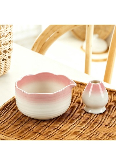 Valkyrie 7 Parça Matcha Seti Chasen Çırpıcı Chawan Kase Chashaku Kaşık Süzgeç Ve Stand Pembe