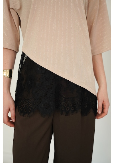 Verymoda D 2985 Dantel Detaylı Çizgili T Shırt D2985 Taş