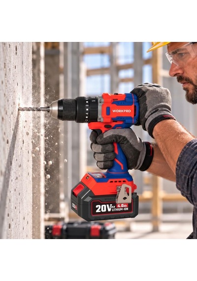 Workpro Wp390020 20volt 4.0ah Li-ion 65nm. Çift Akülü Kömürsüz Profesyonel Şarjlı Darbeli Matkap