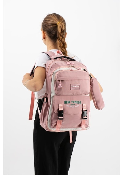 Ventis Unisex Kalemlikli Okul Çantası Lise Ortaokul 2'li Set Sırt Çantası 43 30 Cm Çok Cepli Vnt7-a Pembe
