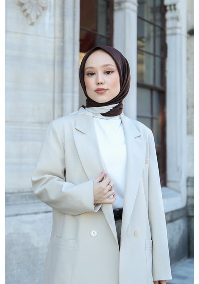 Eşarp - Premium Lux Original Monogram Eşarp İpek Vual, Yüksek Kalite, Hafif, Rahat, Şık, Scarf Acı Kahve Krem Şeritli
