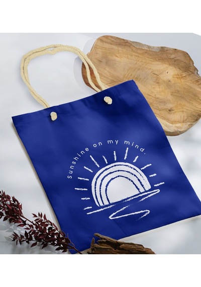 Bk Gift Yaz Temalı Saks Mavi Halat Saplı Kumaş Plaj Çantası -22, Baskılı Omuz Çantası, Alışveriş Çantası, Arkadaşa Hediye, Sevgiliye Hediye Haki