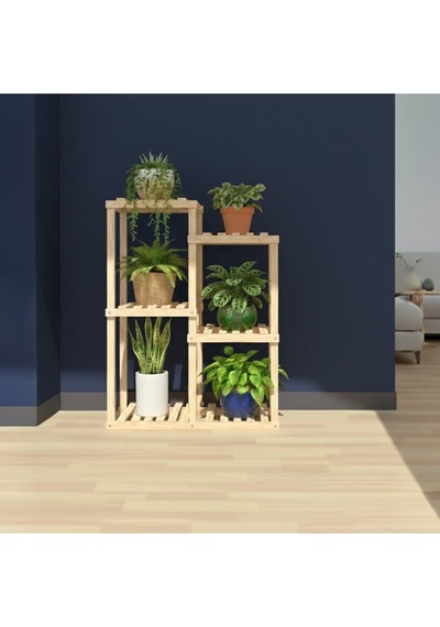120 Cm Boy 80 Cm En Dekoratif Ahşap Çiçeklik - 5 Katlı Modern Saksı Standı - Yer Tasarruflu Bej