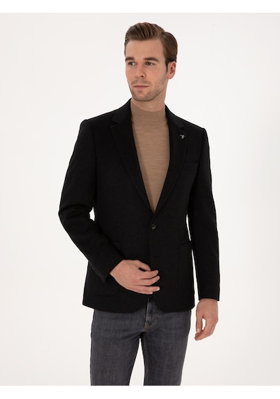 Cacharel Siyah Slim Fit %100 Kaşmir Flanel Ceket