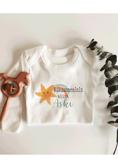 İmaj Tuğbababy Babaannesinin Biricik Aşkı Uzun Kol Çıtçıtlı Organik Bebek Body Beyaz