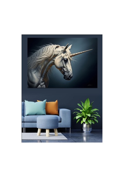 Beyaz Kanatlı Mistik Unicorn Atı Yağlı Boya Dokulu Kanvas Tablo Canvas Tablosu