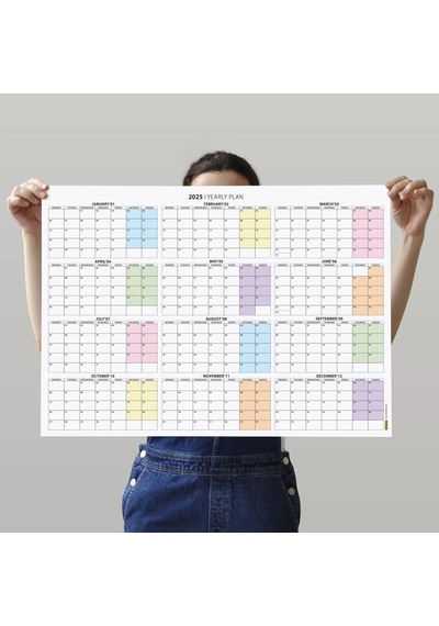 2027 Yıllık Planlayıcı Duvar Takvimi, Pastel Gökkuşağı Renkler