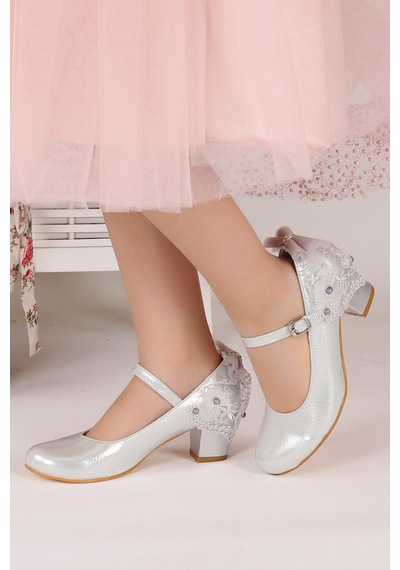 Kiko Kids Kiko 754 Günlük Kız Çocuk Topuk Babet Ayakkabı 4 CM Gümüş