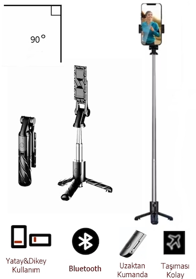 K03 Tripod Bluetooth Kumandalı Selfie Çubuğu Monopod