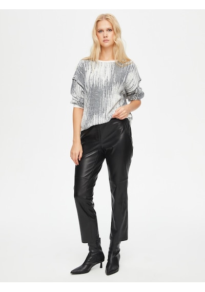 Faik Sönmez Triko Görünümlü Yuvarlak Yaka Sweatshirt 69511 U6951173 Ekru
