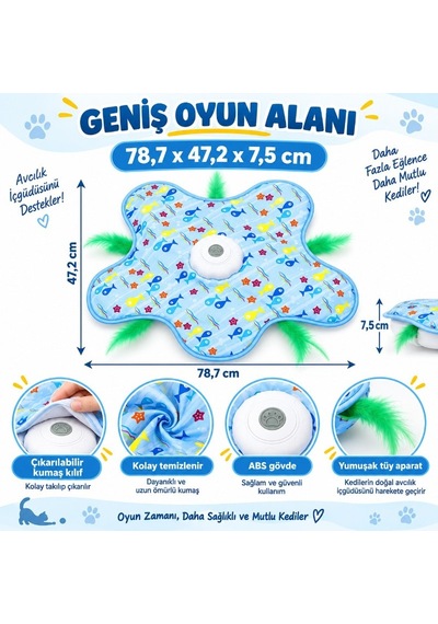 Sevimli Dost Enerji Atma Evcil Hayvan Hareketli İnteraktif Kedi Oyun Matı - Usb Şarjlı - 3 Oyun Modu