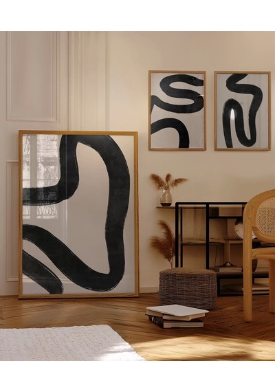 Çerçevesiz Poster Modern Monokrom Soyut 3'lü