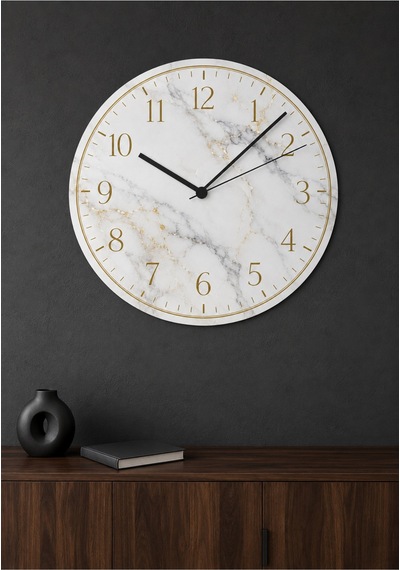 AA Shop Lüks Mermer Desenli Baskılı Dekoratif Baskılı Ahşap Duvar Saati 45 Cm Sessiz Akar Mekanizma 877 Çoklu Renkli