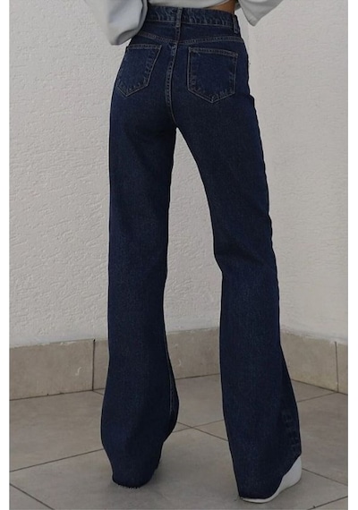 Camelia Gold Ikon 90's Koyu Mavi Lacivert Likralı Süper Extra Yüksek Bel Palazzo Salaş Jean Pantolon Koyu Mavi