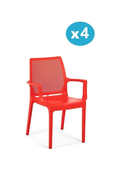 Omnipazar Sy-2504 Plastik İcon Bahçe Koltuk Sandalye 4'lü Set Kırmızı
