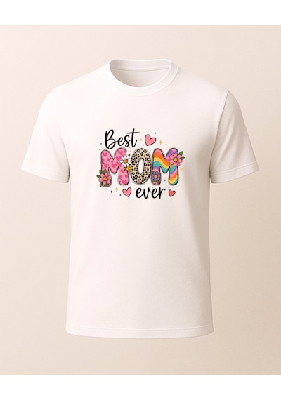 Best Mom Ever Baskılı Anne T-shirt'ü Beyaz