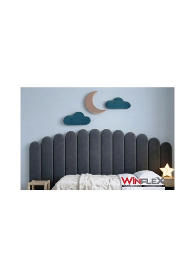Winflex Ay Ve Bulut Konseptli Yatak Başlığı Ve Dekorasyon Seti 180 Cm Antrasit