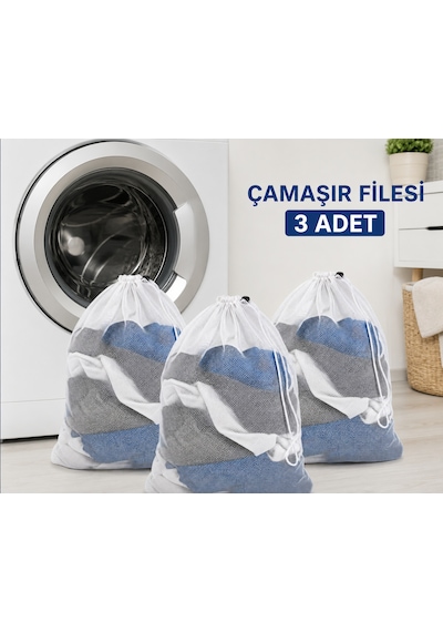 3'lü Çamaşır Yıkama Filesi 40x60 Cm + 3'lü Sütyen Yıkama Filesi Fermuarlı Set Beyaz