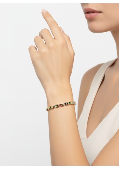 Valmont Accessories Kadın Gold Renk Renkli Taşlı Sıra Taş Detaylı Bileklik