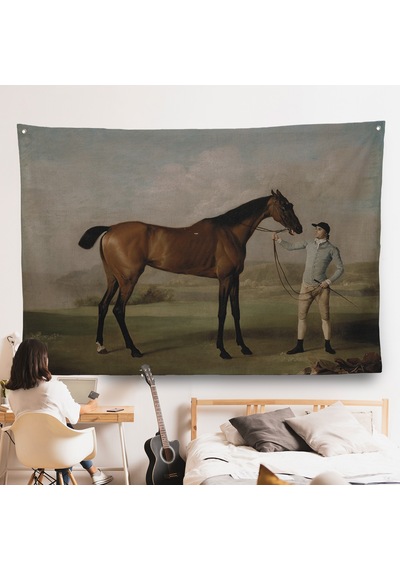 George Stubbs'un Uzun Bacaklı At Ve Jokeyi Duvar Örtüsü - Molly Long-legs With Her Jockey-7012