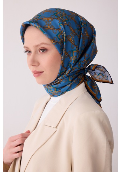 Klasik Desen İpek Twill Eşarp - 2026 İlkbahar-yaz T 4328 Saks mavi