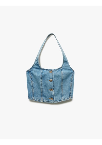 Koton Halter Yaka Düğmeli Dar Kesim Kolsuz Crop Denim Üst Açık İndigo 5sal30002md Açık Indigo Koton Halter Yaka Düğmeli Dar Kesim Kolsuz Crop Denim Üst Açık İndigo 5sal30002md Açık Indigo