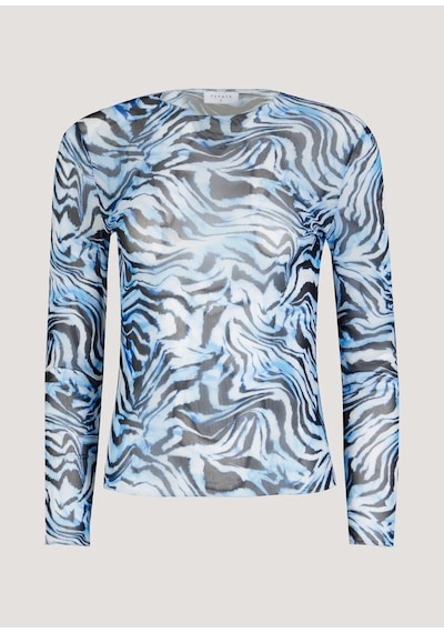 Lupinn Moda Kadın Desenli Transparan Tül Body Uzun Kollu Esnek İnce Fit Leopar & Zebra Desen - Yazlık Şık Üst Mavi