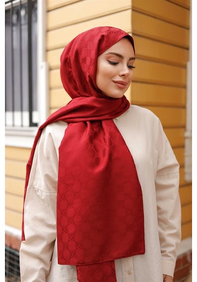 Dama Desen Şal Bordo Çok Renkli