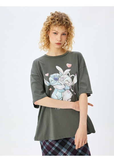Koton Disney Lisanslı Stitch Baskılı Kısa Kollu Tişört Gri 5sal10413ık Gri