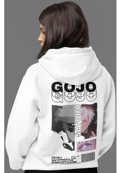Sevbano Jujutsu Kaisen Gojo Satoru Anime Sırt Baskılı Unisex Oversize Pen beyaz