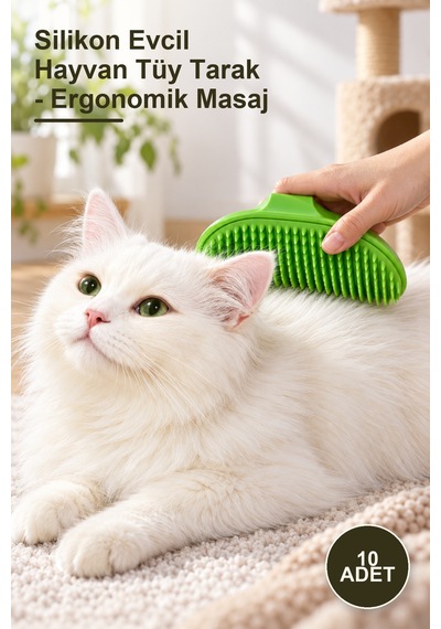 10 Adet Silikon Evcil Hayvan Tüy Tarak - Ergonomik Masaj