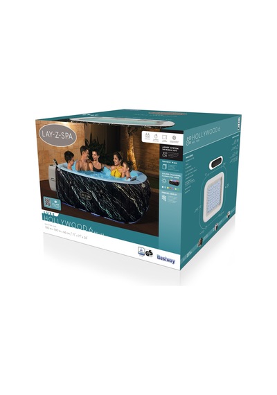Lay-z-spa 6001f Hollywood Energy-efficient Luxe Airjet Şişme Spa Havuzu, Led Işıklı, 4-6 Kişilik Siyah