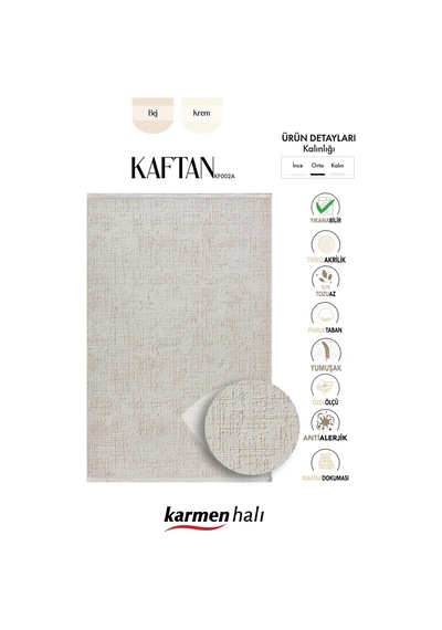 Kaftan Kf002a Bej Halı Kabartma Desenli Akrilik Halı Tozuaz Salon Halısı Yatak Odası Halısı Koridor-988 Krem