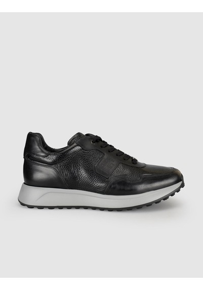 Cabani Siyah Erkek Hakiki Deri Sneaker Ayakkabı