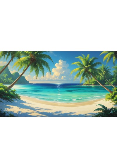 Doğa Ve Manzara Yatay Palmiye Ağaçları Turkuaz Deniz Kum Ve Huzurlu Berrak Gökyüzü 01 Çerçevesiz 90x60cm Pvc Tablo