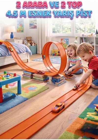 Crazy Road 360 Esnek Yarış Pisti Fast Track 4.5 Metre Esnek Oyuncak Yarış Pisti Seti Turuncu