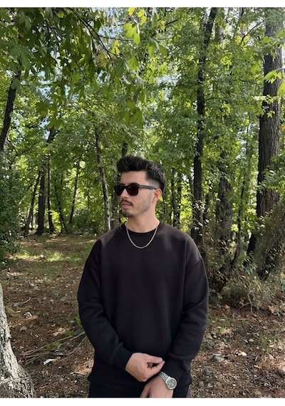 Erkek Oversize Bisiklet Yaka Geniş Kesim Sweatshirt SIYAH