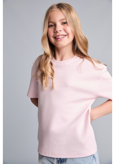 Defacto Relax Fit Bisiklet Yaka Düşük Omuzlu Kısa Kollu Basic Tişört Kız Çocuk H6034a826aupn343 Pembe-pn343