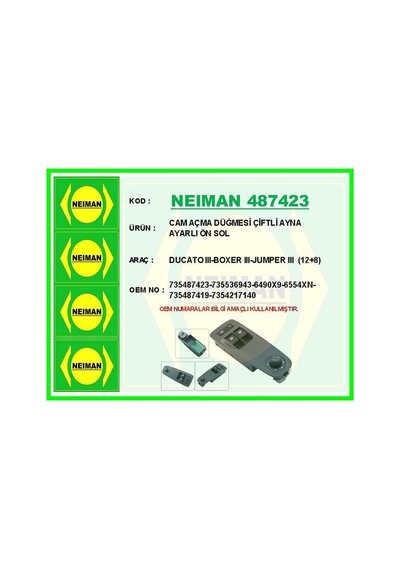 Cam Açma Düğmesi Çiftli Ayna Ayarlı Ön Sol Ducato Iıı-boxer 735487423-735536943-6490x9-6554xn-735487