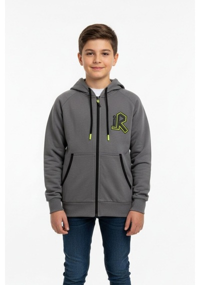 Kapüşonlu Fermuarlı Yandan Cepli Baskılı %100 Pamuk 2 İplik Mevsimlik Erkek Çocuk Sweatshirt-90936 Füme Kapüşonlu Fermuarlı Yandan Cepli Baskılı %100 Pamuk 2 İplik Mevsimlik Erkek Çocuk Sweatshirt-90936 Füme