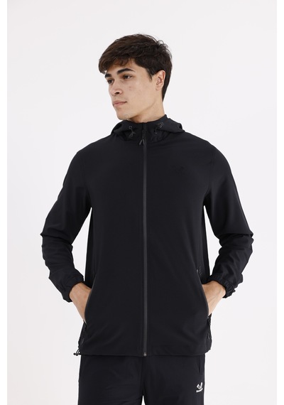 Rowinger Boncuk İşleme Detaylı Rahat Kalıp Şehir Stili Kapüşonlu Sweatshirt Black