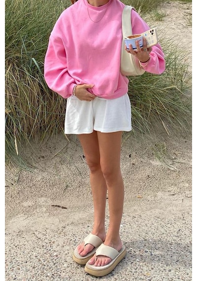 Madmext Madmext MG1559 Bisiklet Yaka Basic Kadın Sweatshirt - Pembe