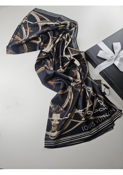 Miorel Scarfs Yeni Sezon Lv Kemer Desen Vual İpek Şal Yeni Sezon Silk Scarfs Shawl Hijab Fular Koyu Antrasit