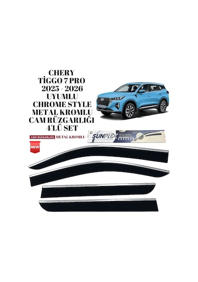 Chery Tiggo 7 Pro 2025 2026 Uyumlu Chrome Style Metal Kromlu Cam Rüzgarlığı 4 Parça Sunplex
