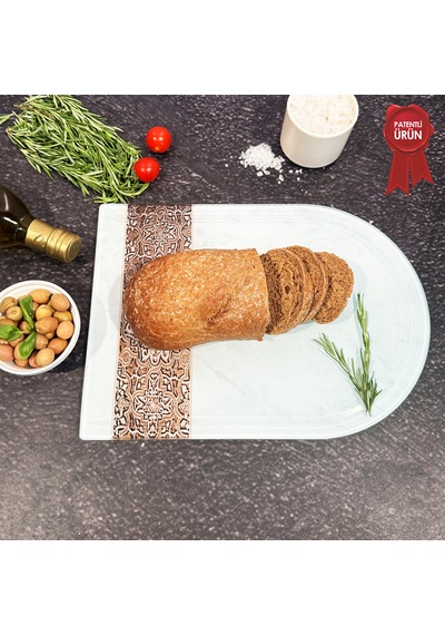Kanallı Cam Kesme Tahtası - Arabesk Tek - Kenarı Oval - 25x35cm