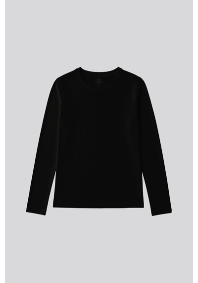 Siyah O Yaka Standart Fit Uzun Kollu Basic Kadın T-shirt - 97312 SIYAH