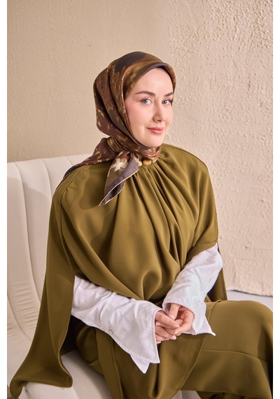 Silk Home Twill İpek Bloom Eşarp Haki 90x90 Çok Renkli