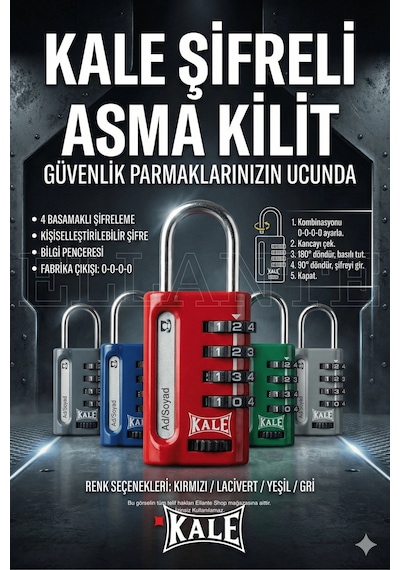 Kale Kilit 4 Basamaklı Şifreli Asma Kilit - Yeşil Bilgi Pencereli